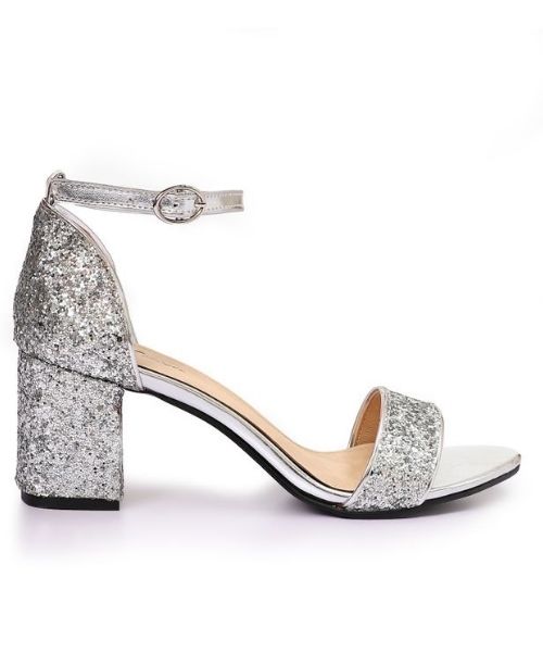 XO Style Faux Leather Heel Sandal For Women - Silver