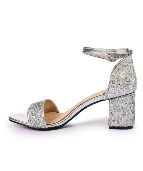 XO Style Faux Leather Heel Sandal For Women - Silver