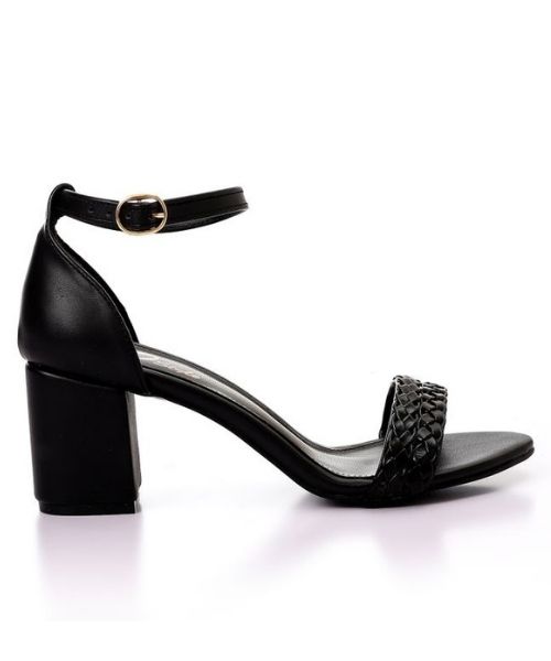 XO Style Faux Leather Heel Sandal For Women - Black