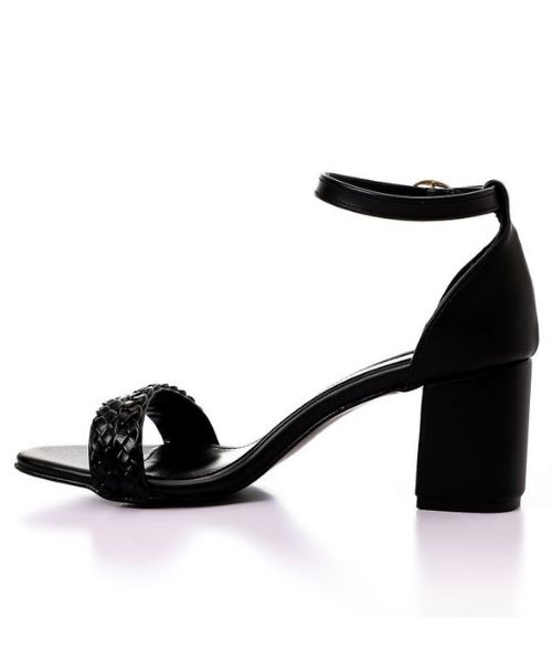 XO Style Faux Leather Heel Sandal For Women - Black