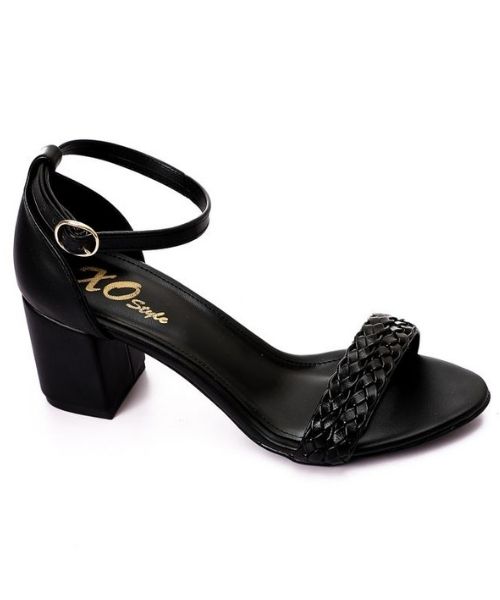 XO Style Faux Leather Heel Sandal For Women - Black