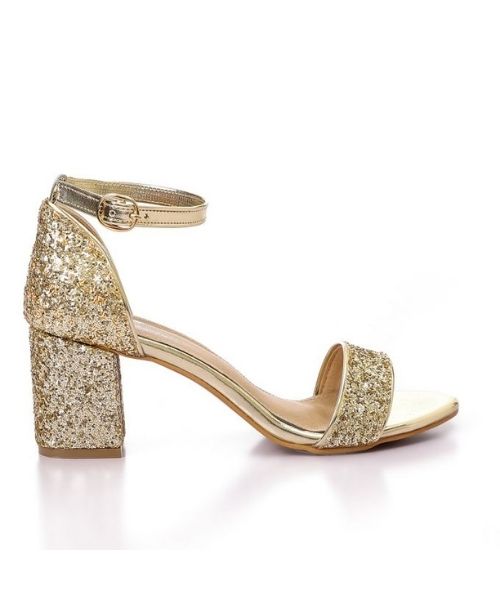 XO Style Faux Leather Heel Sandal For Women - Gold