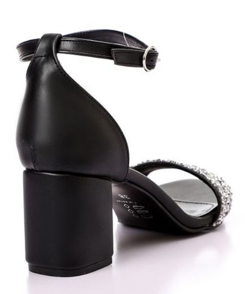 XO Style Faux Leather Heel Sandal For Women - Black Silver