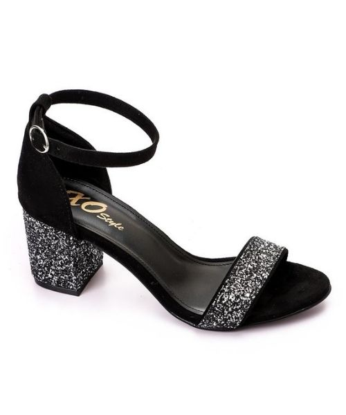 XO Style Faux Leather Heel Sandal For Women - Black Silver