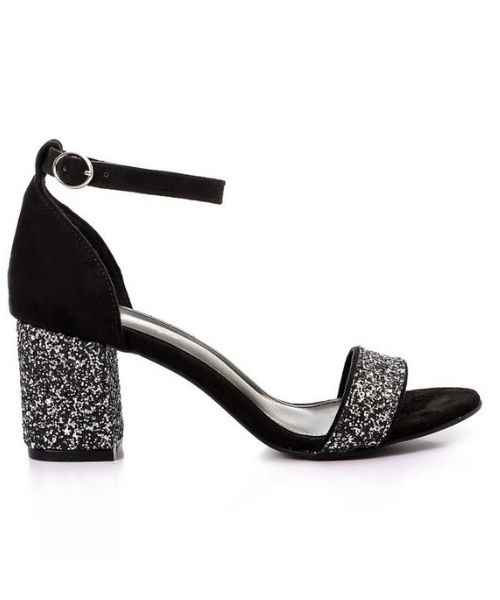 XO Style Faux Leather Heel Sandal For Women - Black Silver