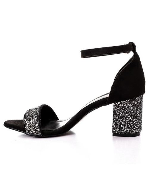 XO Style Faux Leather Heel Sandal For Women - Black Silver