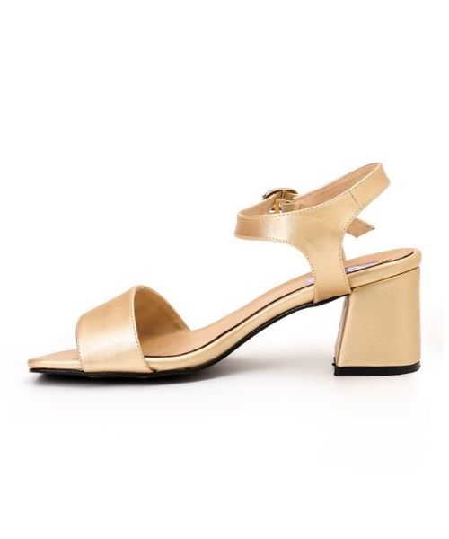 XO Style Faux Leather Heel Sandal For Women - Gold