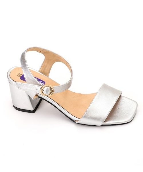 XO Style Faux Leather Heel Sandal For Women - Silver