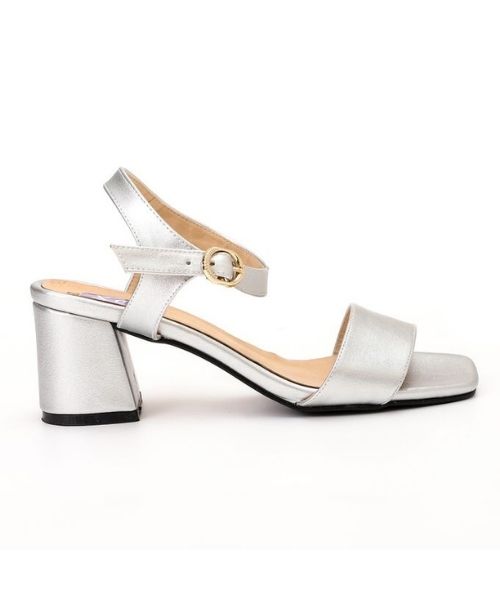 XO Style Faux Leather Heel Sandal For Women - Silver