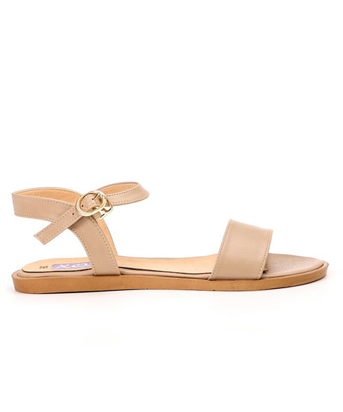 XO Style Faux Leather Flat Sandal For Women - Beige