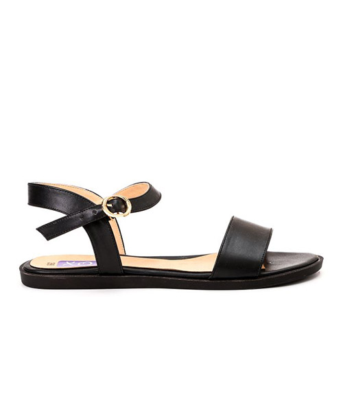 XO Style Faux Leather Flat Sandal For Women - Black