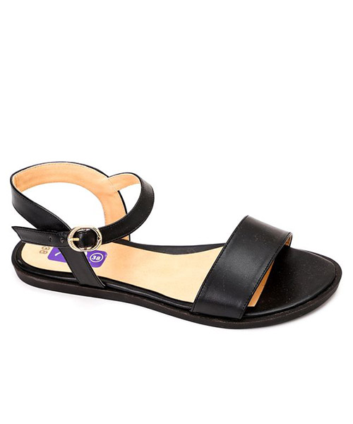 XO Style Faux Leather Flat Sandal For Women - Black