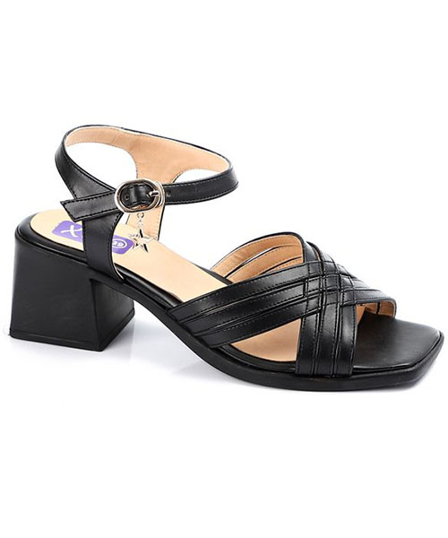 XO Style Faux Leather Heel Sandal For Women - Black