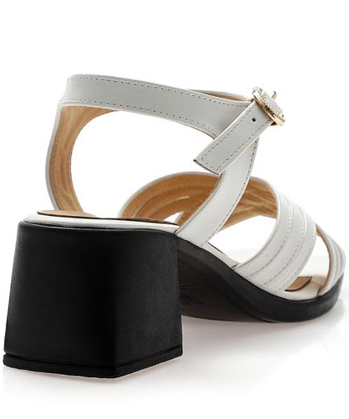 XO Style Faux Leather Heel Sandal For Women - White Black