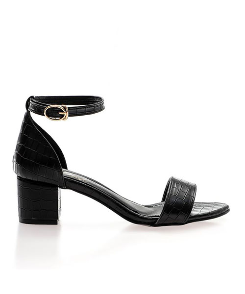 XO Style Faux Leather Heel Sandal For Women - Black