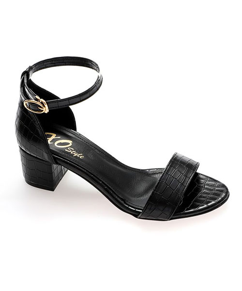 XO Style Faux Leather Heel Sandal For Women - Black