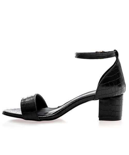 XO Style Faux Leather Heel Sandal For Women - Black