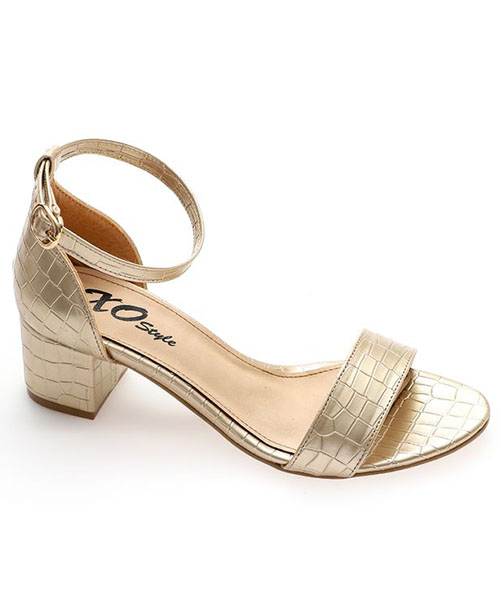 XO Style Faux Leather Heel Sandal For Women - Gold