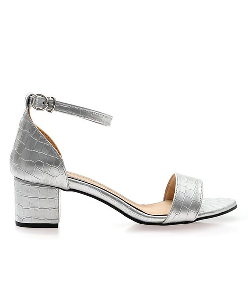 XO Style Faux Leather Heel Sandal For Women - Silver