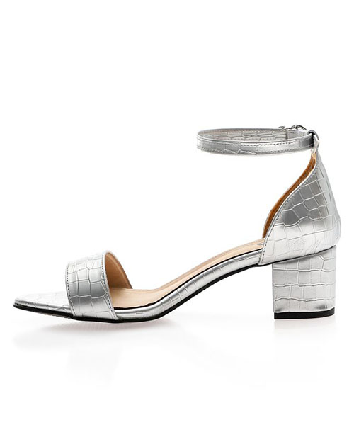 XO Style Faux Leather Heel Sandal For Women - Silver