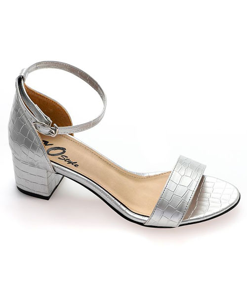 XO Style Faux Leather Heel Sandal For Women - Silver