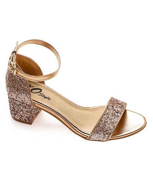 XO Style Faux Leather Heel Sandal For Women - Gold