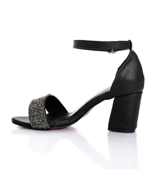 XO Style Faux Leather Heel Sandal For Women - Black Grey