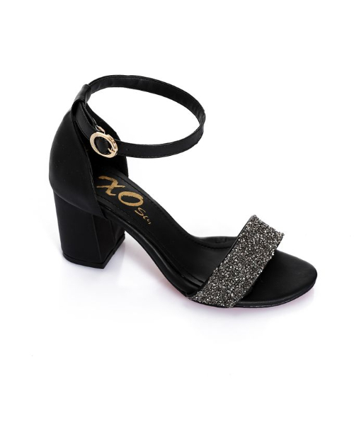 XO Style Faux Leather Heel Sandal For Women - Black Grey