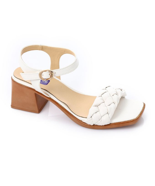 XO Style Faux Leather Heel Sandal For Women - White Havana