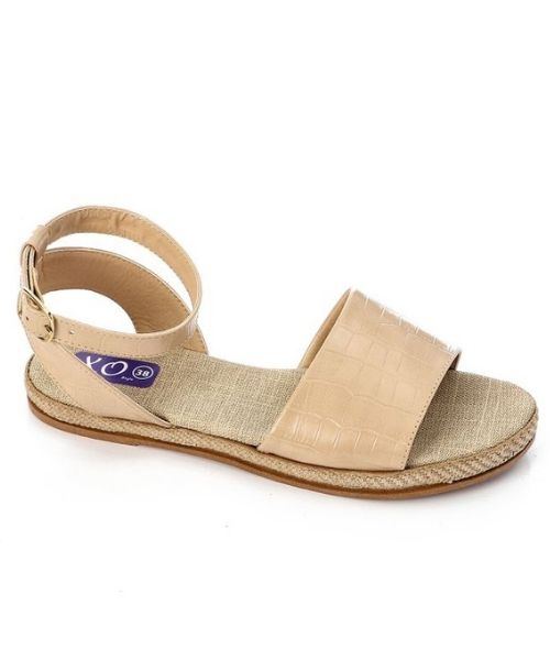 XO Style Faux Leather Flat Sandal For Women - Beige