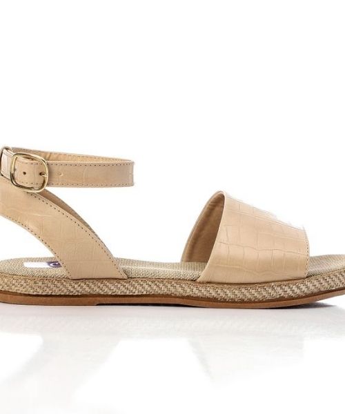 XO Style Faux Leather Flat Sandal For Women - Beige