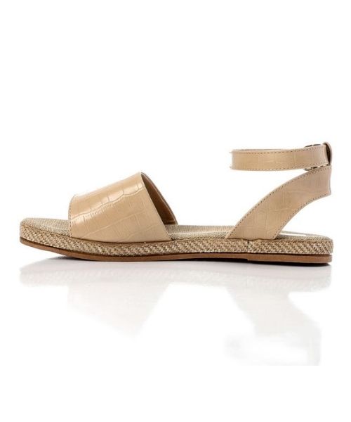 XO Style Faux Leather Flat Sandal For Women - Beige