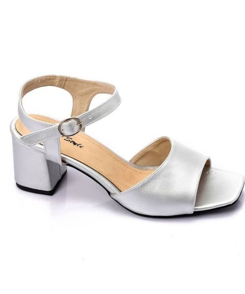 XO Style Faux Leather Heels Sandal For Women - Silver