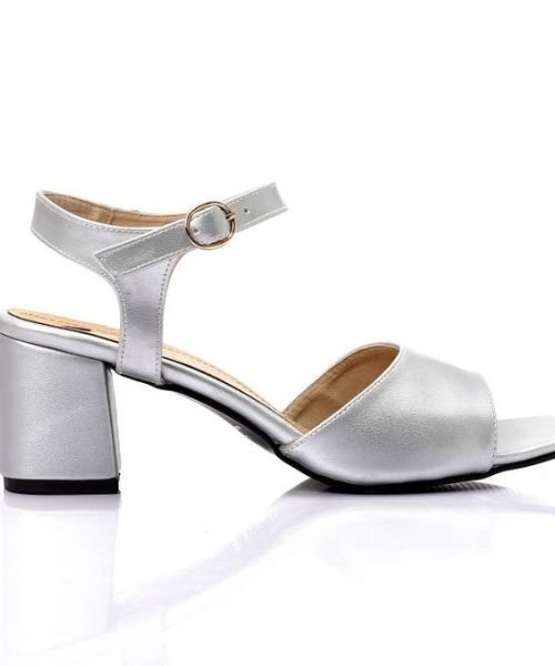 XO Style Faux Leather Heels Sandal For Women - Silver