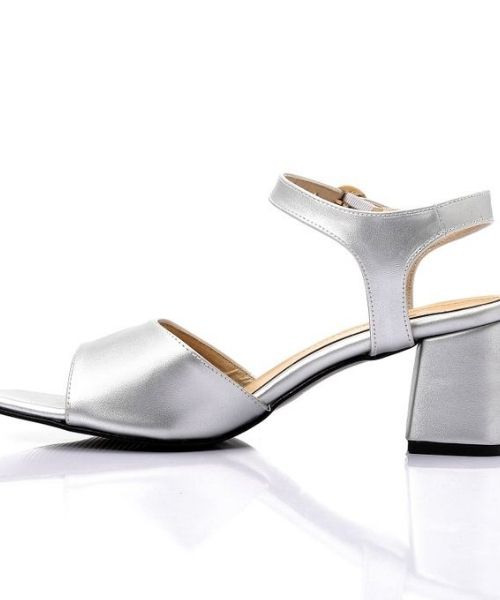 XO Style Faux Leather Heels Sandal For Women - Silver