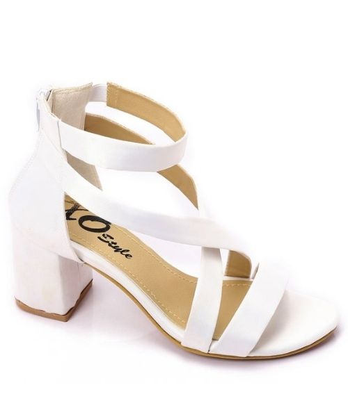 XO Style Faux Leather Heels Sandal For Women - White