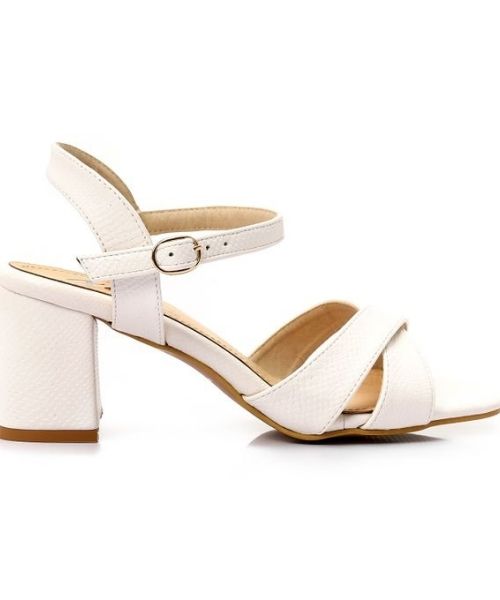 XO Style Faux Leather Heels Sandal For Women - White