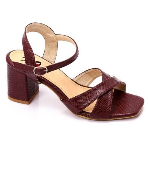 XO Style Faux Leather Heels Sandal For Women - Burgundy