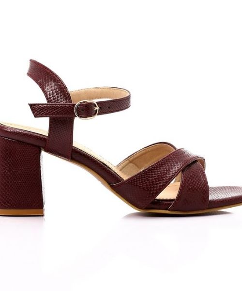 XO Style Faux Leather Heels Sandal For Women - Burgundy