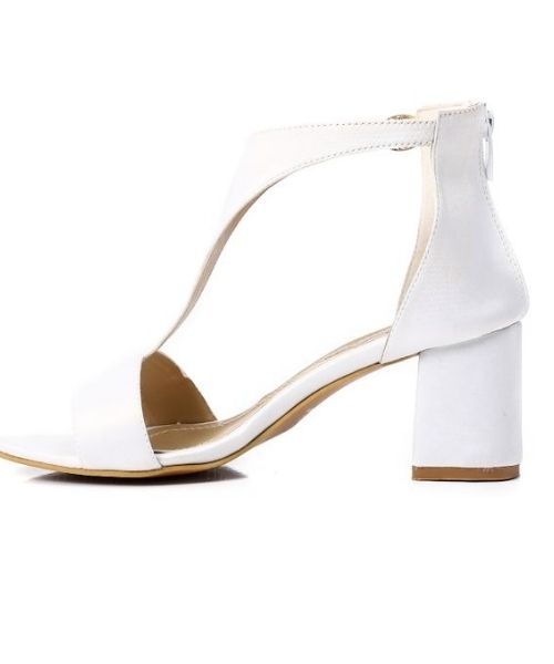 XO Style Faux Leather Heels Sandal For Women - White