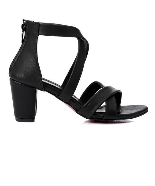 XO Style Faux Leather Heels Sandal For Women - Black