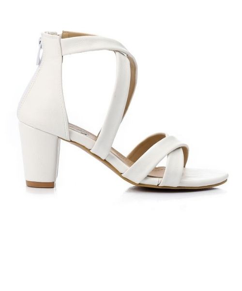 XO Style Faux Leather Heels Sandal For Women - White