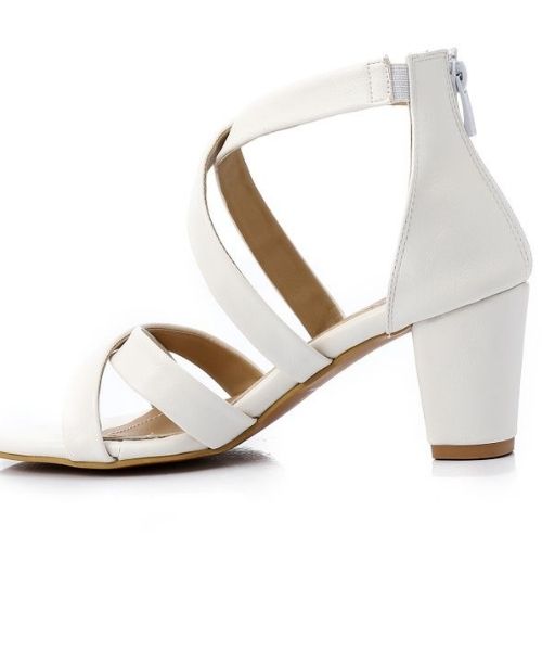 XO Style Faux Leather Heels Sandal For Women - White