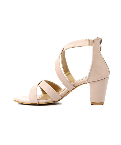 XO Style Faux Leather Heels Sandal For Women - Beige