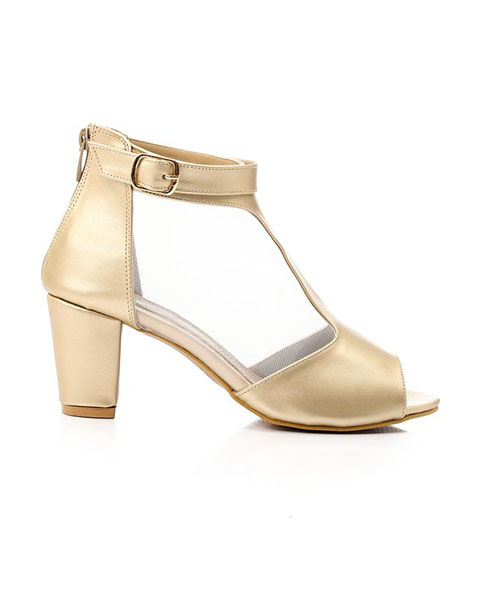 XO Style Faux Leather Heels Sandal For Women - Gold