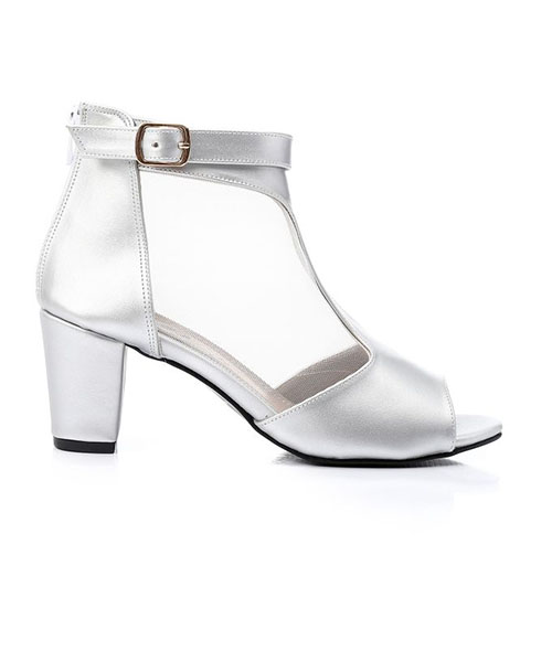 XO Style Faux Leather Heels Sandal For Women - Silver