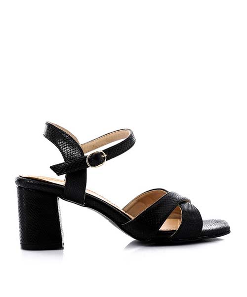 XO Style Faux Leather Heels Sandal For Women - Black