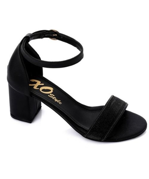 XO Style Faux Leather Heels Sandal For Women - Black