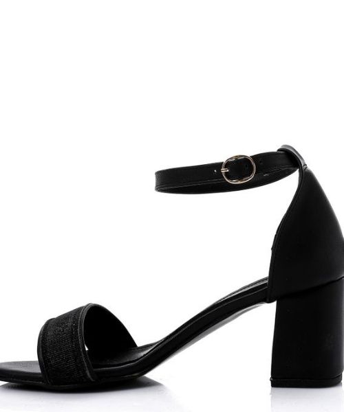 XO Style Faux Leather Heels Sandal For Women - Black