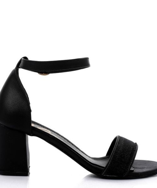 XO Style Faux Leather Heels Sandal For Women - Black